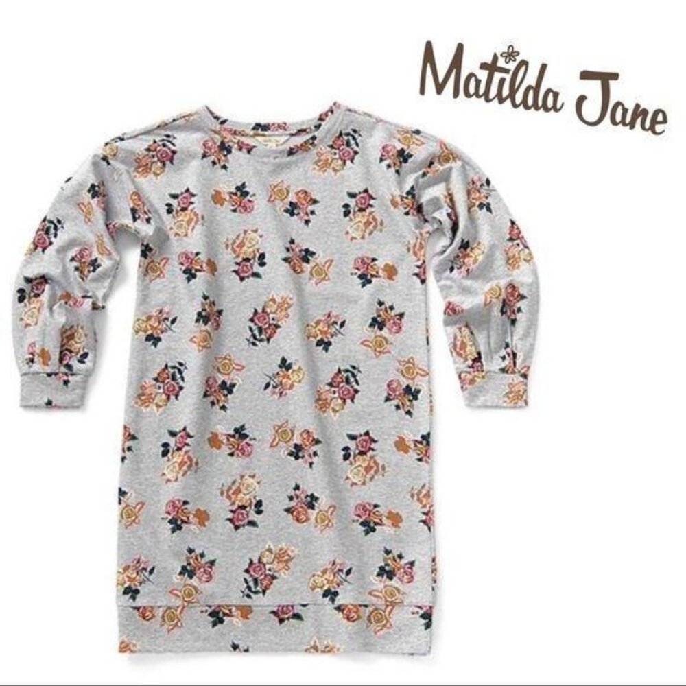Matilda Jane Floral Sweatshirt XS Gray Mini Dress Sweater Perfectly Cozy Top